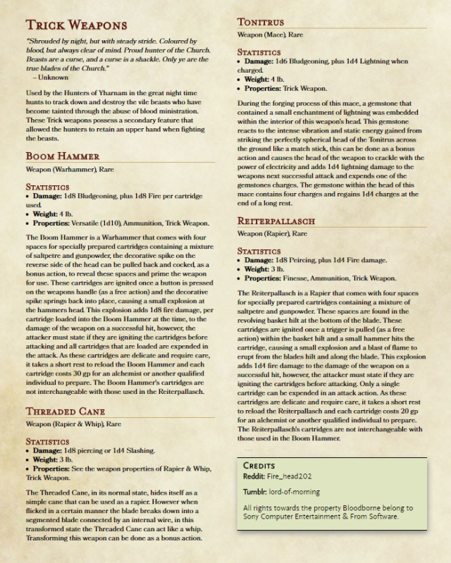 DnD 5e Homebrew — Bloodborne Trick Weapons by fire_head202