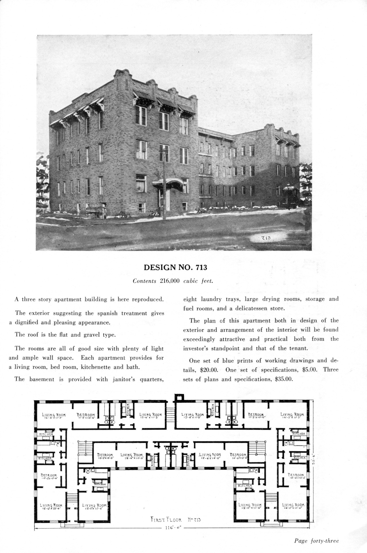 United States, c. 1920: Design No. 713 A large,... - Vintage Home Plans