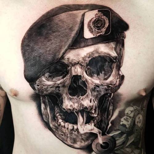 By Nick Noonan, done at Left Hand Path Tattoos, Christchurch.... black and grey;nicknoonan;skull;anatomy;big;sternum;facebook;twitter
