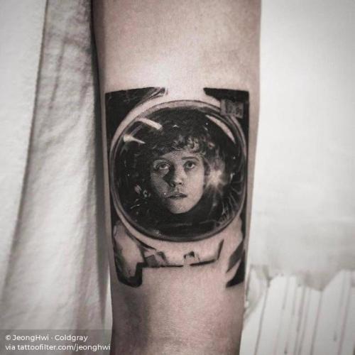 By JeongHwi · Coldgray, done at Cold Gray Tattoo, Seoul.... black and grey;patriotic;jeonghwi;women;united states of america;character;facebook;twitter;profession;astronaut;portrait;medium size;other;upper arm;sigourney weaver;film and book;alien film