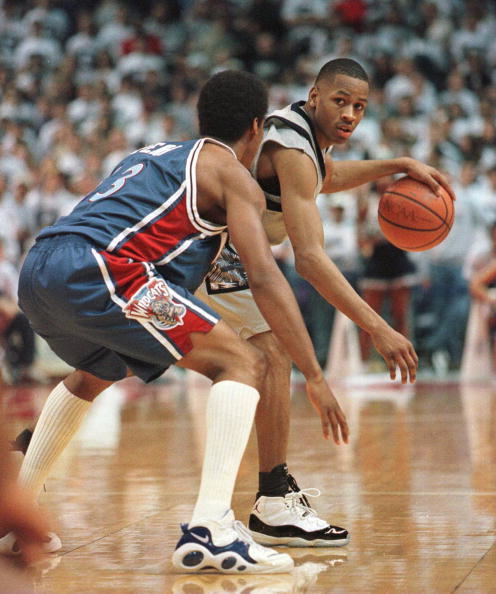 sneakerhistory:Allen Iverson in the Concord Air Jordan 11