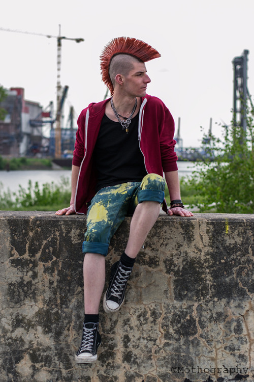 punk punk rock punk boy boy with piercings iro red hair harbor photography photo photoshoot male model up the punx mohawk hawk red mohawk