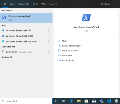The “Powershell” item in the start menu