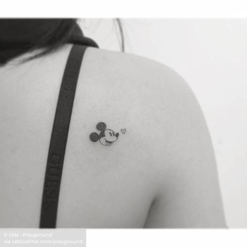 By Diki · Playground, done at Playground Tattoo, Seoul.... mouse;small;micro;animal;playground;tiny;disney;rodent;cartoon;ifttt;little;shoulder blade;mickey mouse;film and book;disney character;cartoon character;fictional character