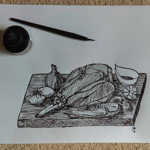 Day 3: Roasted - lamb and veggies! Yum.. #jaxdraws #inktober...