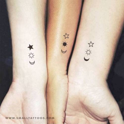 Matching crescent, sun and star temporary tattoo, get it here ►... matching tattoos for best friends;matching;matching tattoos for siblings;crescent moon;minimalist;temporary;moon;sun