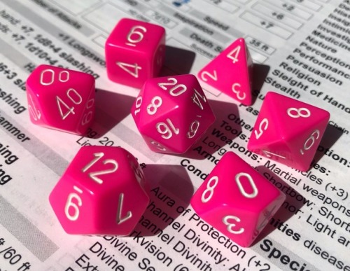 battlecrazed-axe-mage:Chessex’s new set–pink opaque! I wouldn’t...