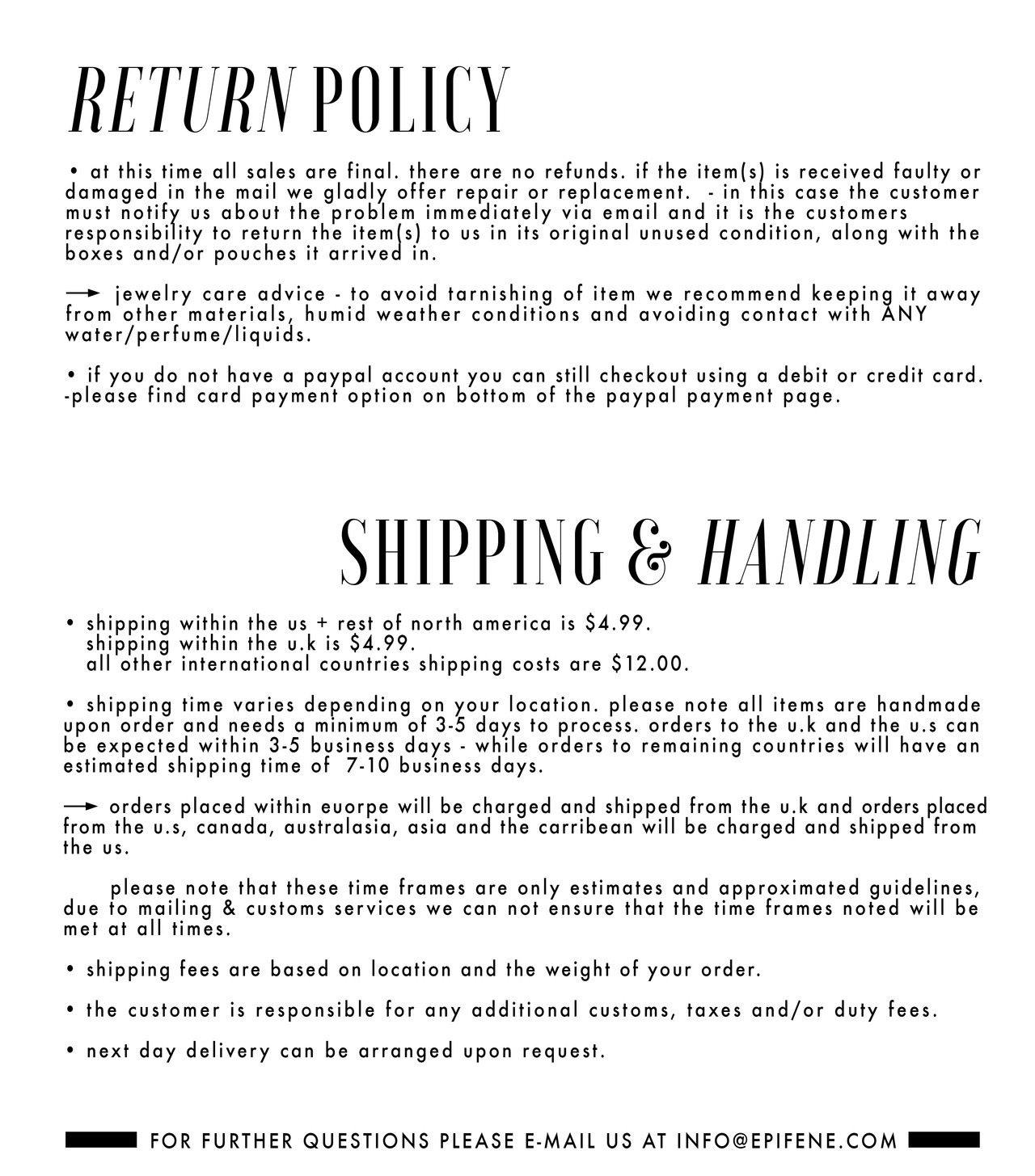 Shipping & Return Policy | épifenē