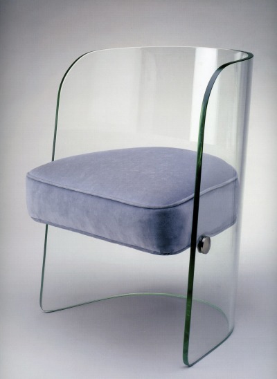 gildedjuggernaut:<br /><br />Chair, Louis Dierra<br />Glass with synthetic upholstery, Pittsburgh Plate Glass Co., c. 1939<br />Exhibited at the 1939 New York World’s Fair<br /><br />Wow! This looks more 2013-ish