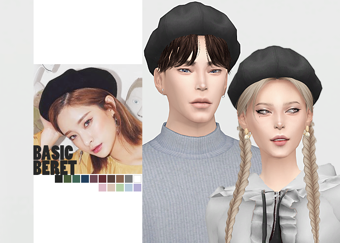 Basic Beret• New mesh / EA mesh edit
• Category: hat (unisex)
• Age: teen / young adult / adult / elder
• 15 swatches
Download: SimFileShare