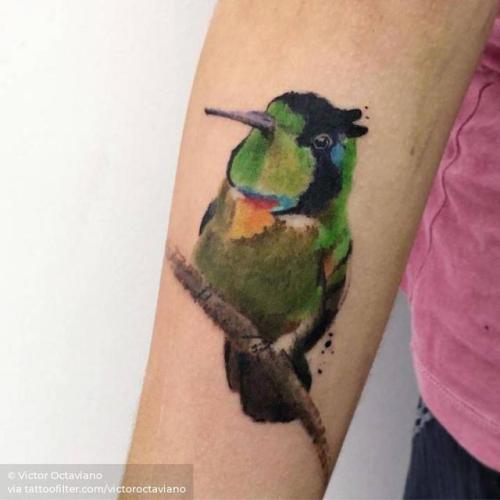 By Victor Octaviano, done at Puros Cabrones Tattoo, Santo André.... animal;watercolor;bird;facebook;twitter;inner forearm;medium size;victoroctaviano;hummingbird