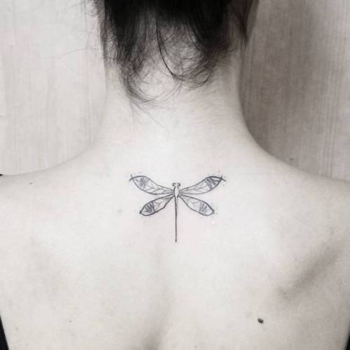By Mariloillustration, done in Barcelona. http://ttoo.co/p/25076 insect;small;dragonfly;animal;facebook;blackwork;upper back;twitter;mariloalonso;illustrative