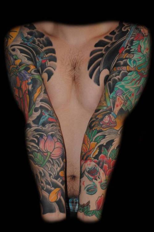 By Bonel, done at Trishula Tattoo, Barcelona.... bonel;huge;facebook;japanese;twitter;sleeve