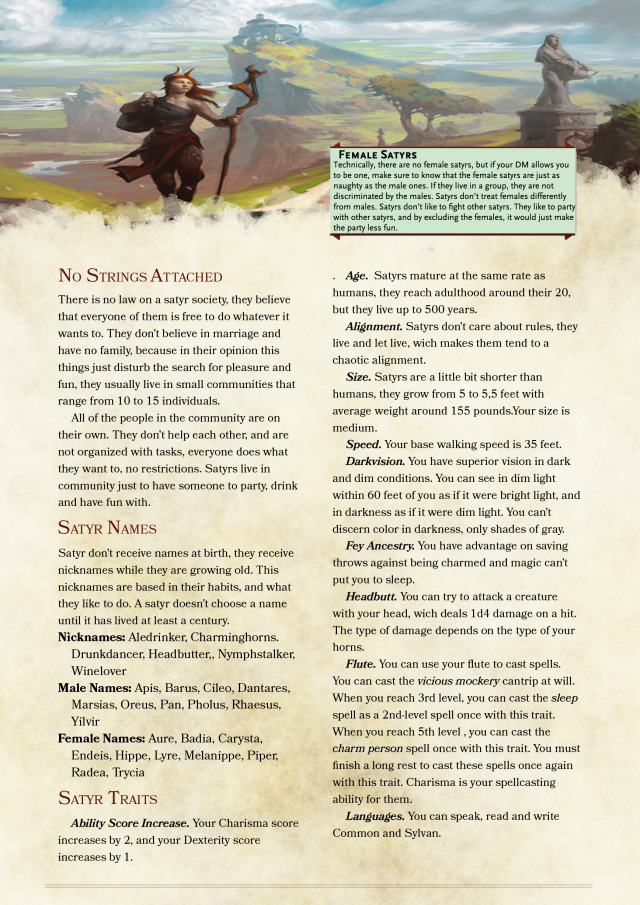 DnD 5e Homebrew — Satyr Race by berklain182