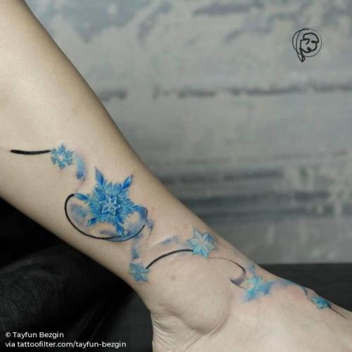 By Tayfun Bezgin, done at Tattoom Gallery, Istanbul.... tayfun bezgin;winter;snowflake;big;watercolor;ankle;facebook;nature;twitter;four season