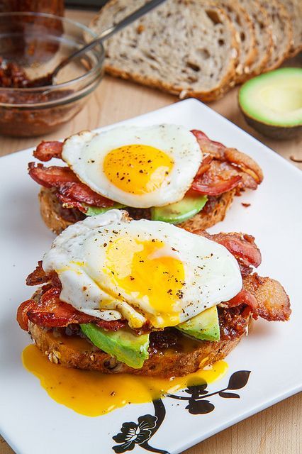 thefoodshow:Bacon Jam Breakfast Sandwich with Fried Egg and...