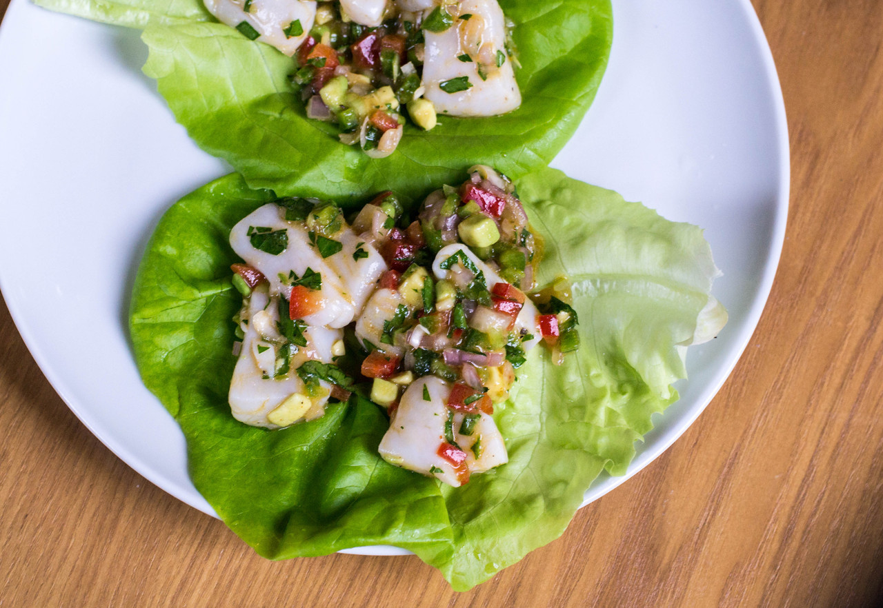 Scallop ceviche in lettuce cups as inspired by Ina Garten