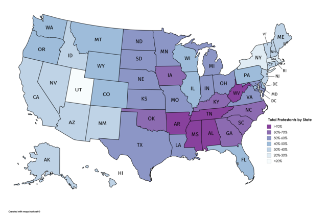 Protestant Christians by US State, 2014. - Maps on the Web