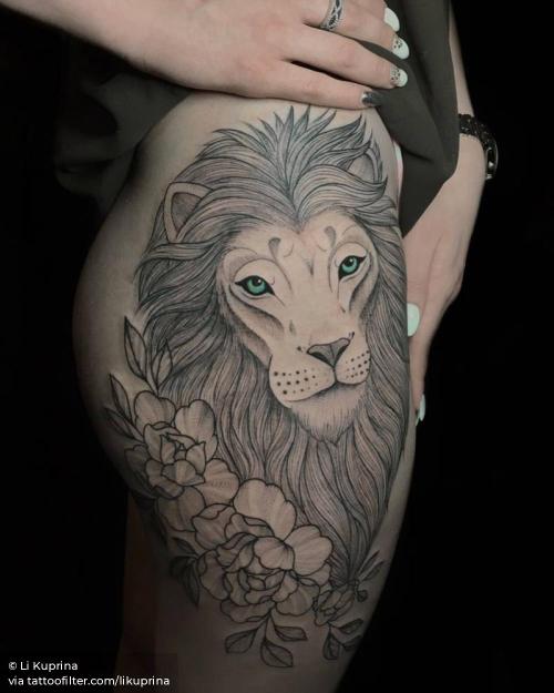 By Li Kuprina, done in Moscow. http://ttoo.co/p/34463 animal;astrology;big;facebook;feline;flower;hip;illustrative;leo;likuprina;line art;lion;nature;peony;twitter;zodiac