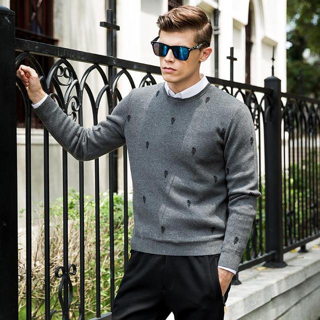 gentclothes: Grey Crewneck Sweater with Print... - men's fashion & style