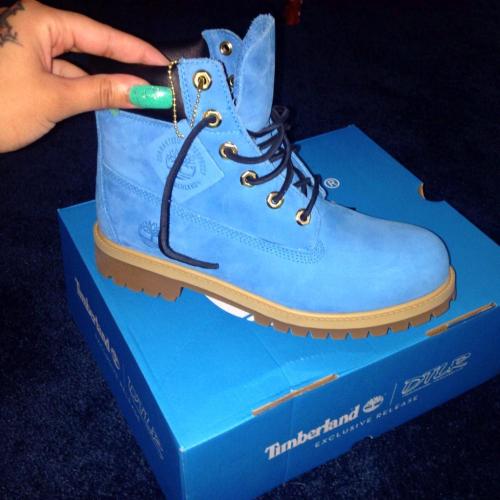 blue and white timbs