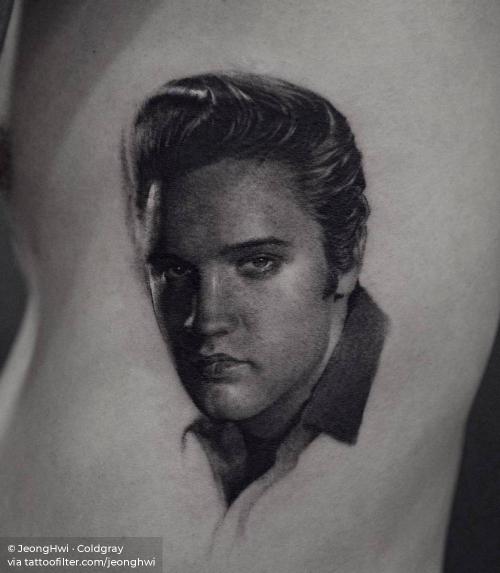 By JeongHwi · Coldgray, done in Seoul. http://ttoo.co/p/35482 black and grey;elvis presley;facebook;famous character;jeonghwi;medium size;music band;musician;music;patriotic;portrait;rib;single needle;tcb band;twitter;united states of america