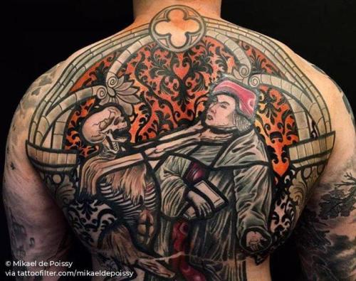 By Mikael de Poissy, done at Mikael de Poissy Tattoo Parlor,... horror;grim reaper;backpiece;huge;contemporary;facebook;twitter;mythology;mikaeldepoissy