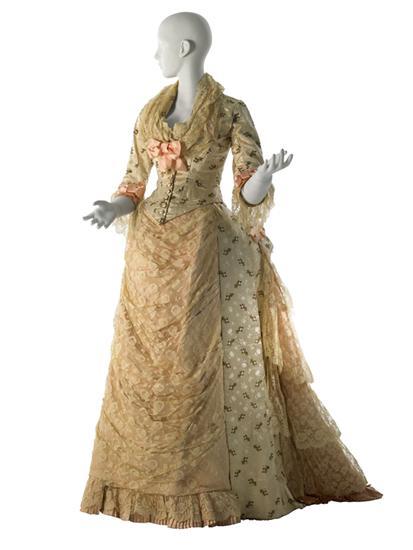 Historical Dress - ca. 1876 Worth afternoon dress White satin with...