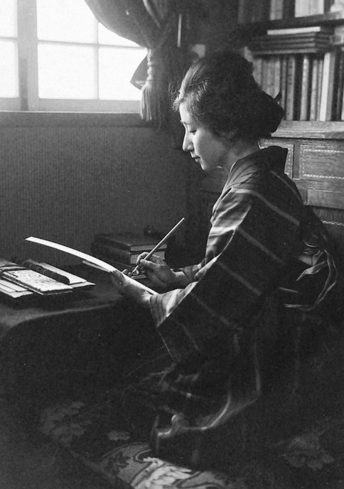 s-h-o-w-a:Young woman writing a letter, Tokyo, 1920s