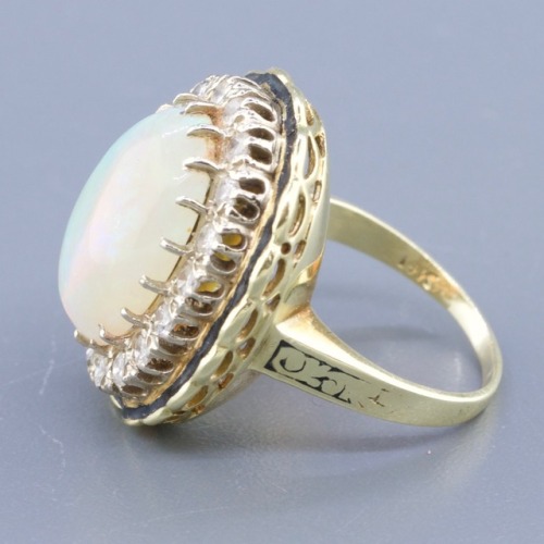 allaboutrings:14k Gold Opal and Diamond Ring