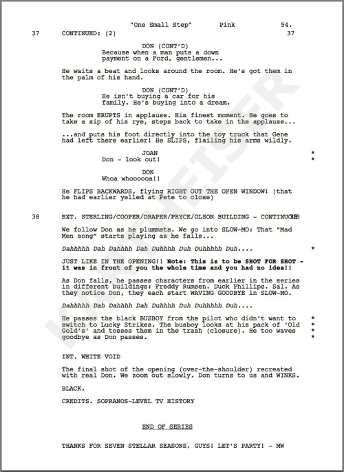 HOLY SHIT i was right!!!
LEAKED final page of MAD MEN SERIES FINALE SCRIPT