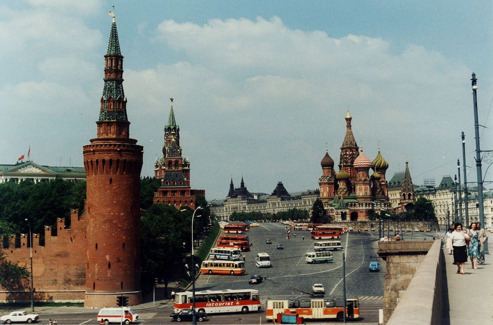 View of the Kremlin and St Basil’s Cathedral. Moscow, 1985.