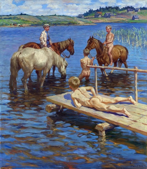 artist-belsky:Horses Bathing, 1939, Nikolay...