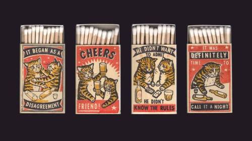 itscolossal:Hilarious Matchboxes Depict Cats Making...