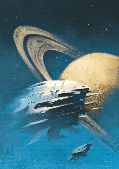 alienspaceshipcentral:scifigeneration:Art: “The Saturn Run”...