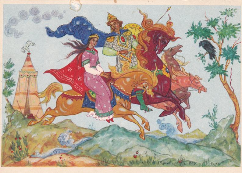 Mikhailo Kazarinov illustration by A. Kurkin (Palekh), 1968