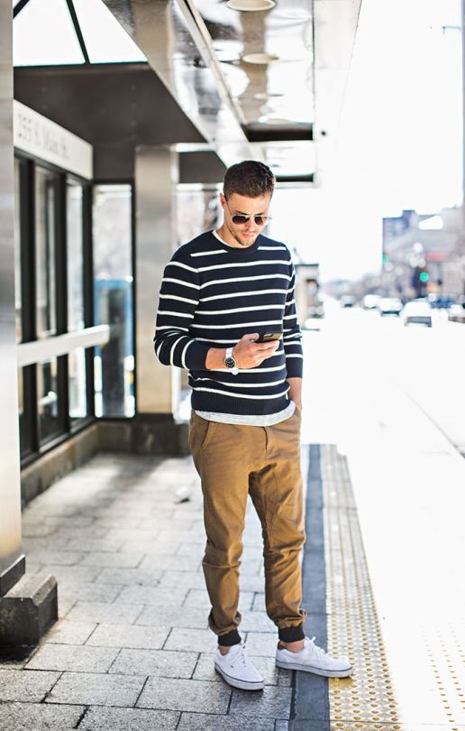 white shirt and jogger pants