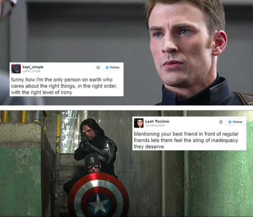 livebloggingmydescentintomadness:tweet meme: steve rogers...