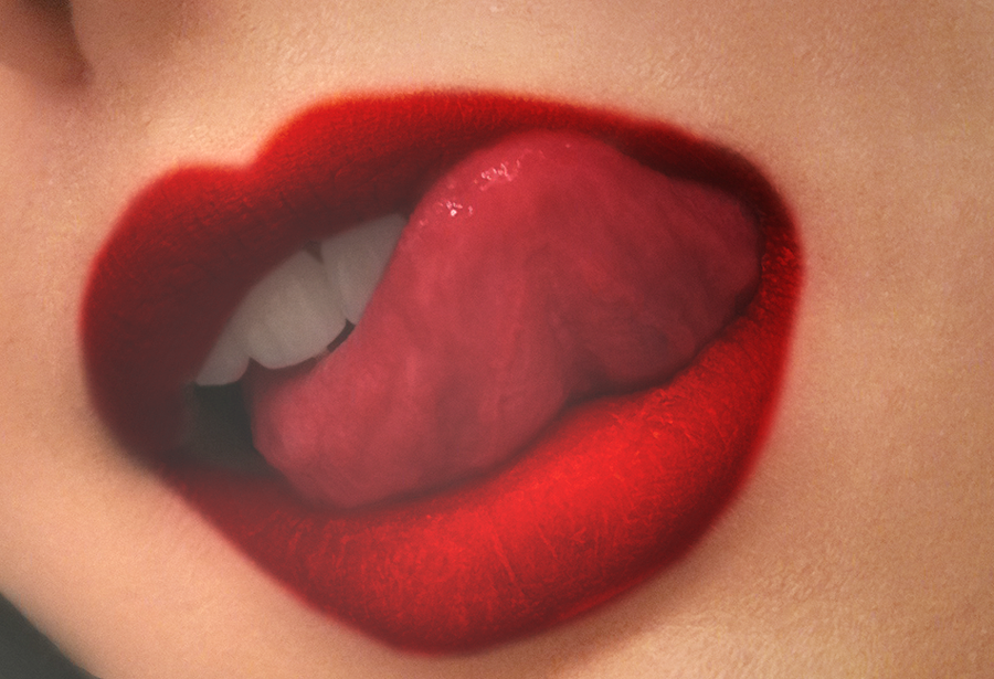 Губы с языком. Поцелуй в губы. Облизывает губы. Красивые губы с язычком.