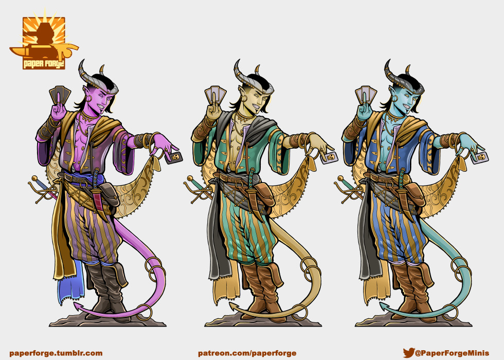 Some work on the color variants for the tiefling paper mini we’re working o...