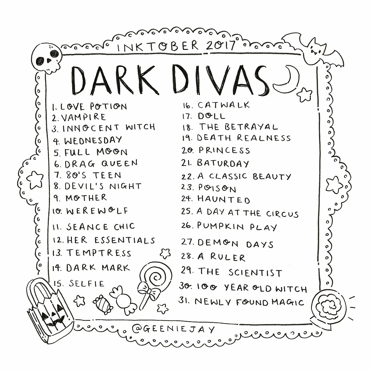 Inktober 2017 Dark Divas This Is My List For