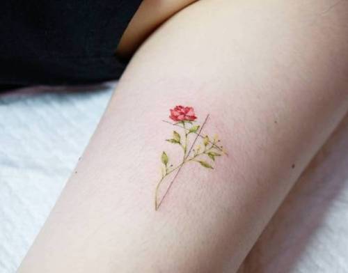 By Tattooist Ami, done in Suncheon. http://ttoo.co/p/35495 flower;small;christian;inner arm;watercolor;tiny;rose;ifttt;little;nature;christian cross;ami;religious