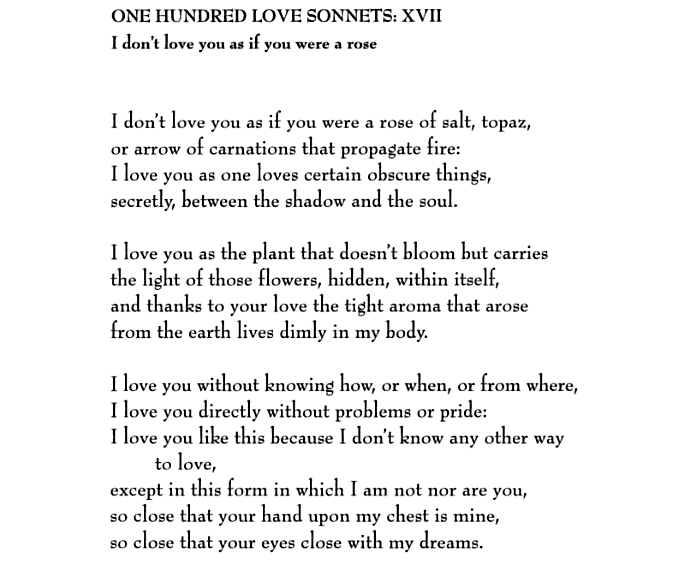 Literary Hub — “One Hundred Love Sonnets: XVII” by Pablo Neruda,...