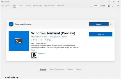 The Windows Terminal item in the Windows Store