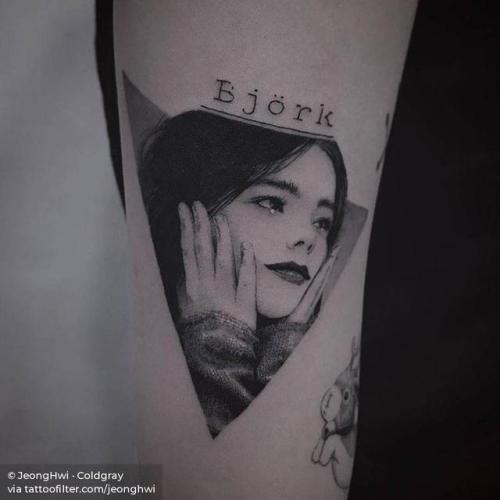 By JeongHwi · Coldgray, done at Cold Gray Tattoo, Seoul.... music;black and grey;bjork;patriotic;jeonghwi;iceland;women;character;facebook;twitter;portrait;medium size;other;upper arm