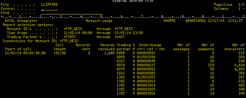 EXTOL EDI Print Net Usage Report spool file