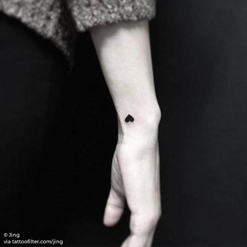By Jing, done at Jing’s Tattoo, Queens.... jing;small;micro;heart;conventional heart;tiny;love;ifttt;little;blackwork;wrist;minimalist;illustrative