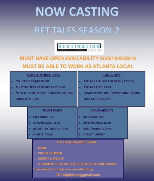 Want to be on a BET TV show??? Now Casting in Atlanta!! Destination