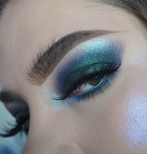 makeup blue holographic art sparkles eyebrows fashion