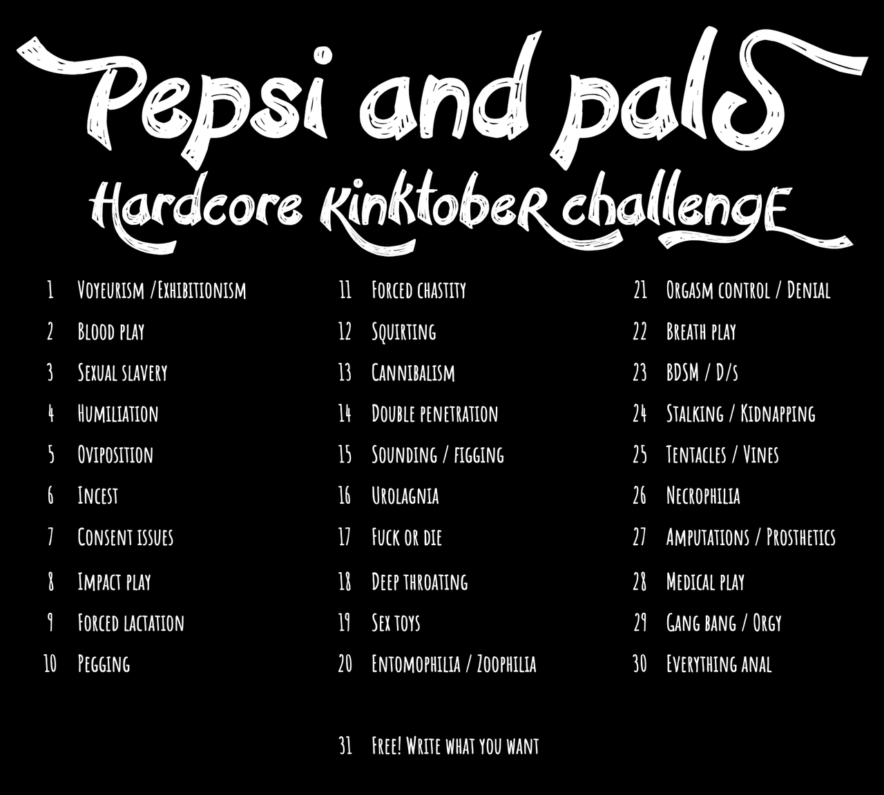 Pepsi and Pals Hardcore Kinktober Challenge Archive of Our Own